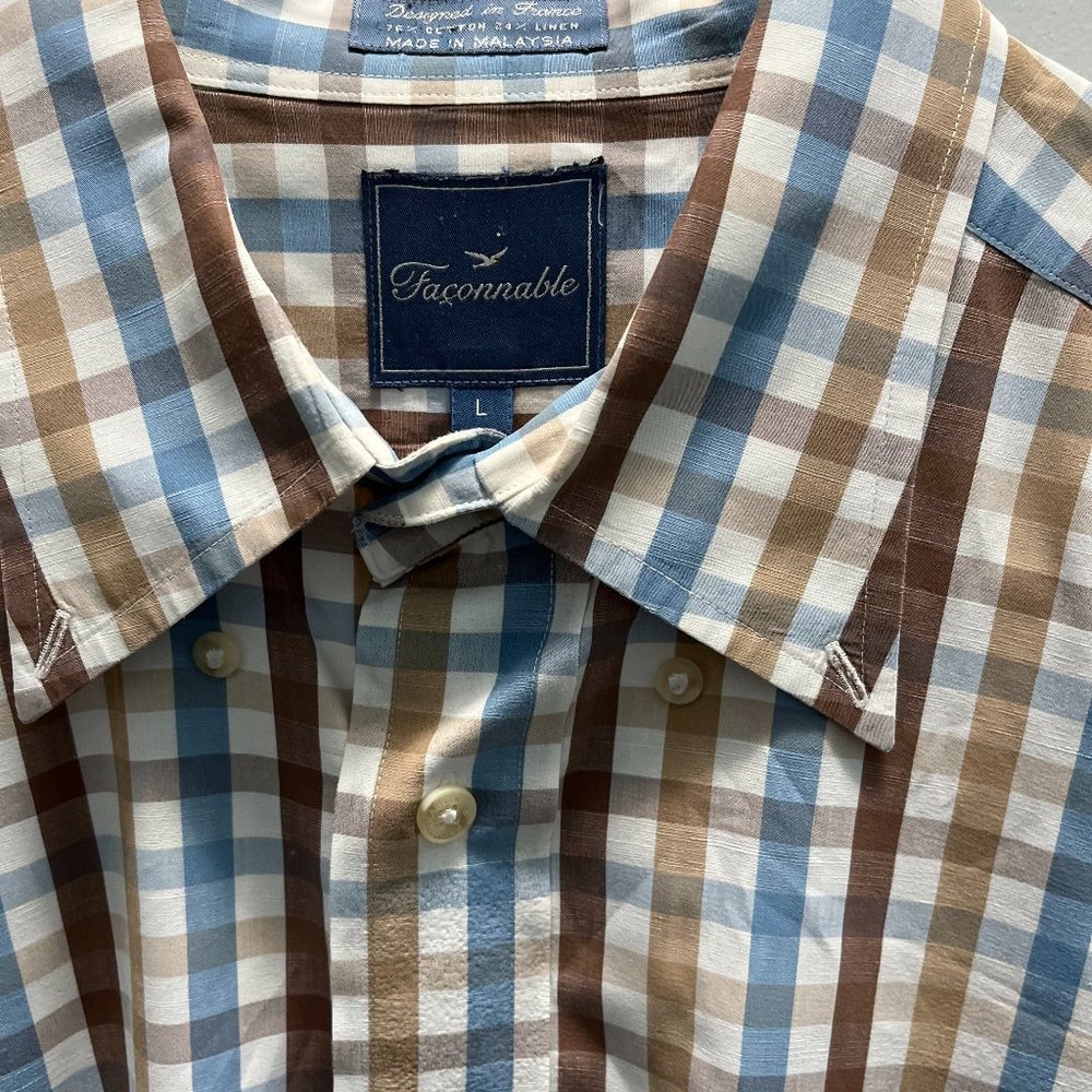 Faconnable Men's Plaid Button-Down Shirt - Size Large